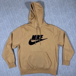 NIKE Hoodie Sweatshirt Mens L Brown Pullover Fleece Graphic Logo